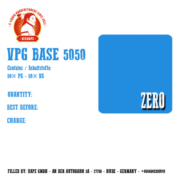 1000ml VPG 50/50 Base Zero